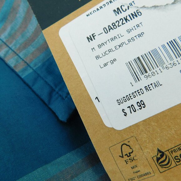 New The NORTH FACE Blue Teal Stripe Button Up Short Sleeve Shirt Size L - Picture 4 of 4